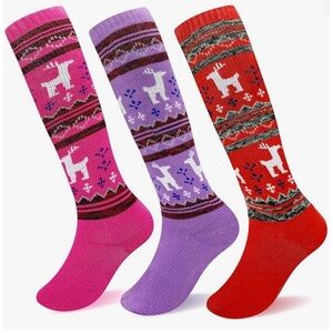 KALAKIDS Red Elk Pattern Kids Thermal Wool Socks
